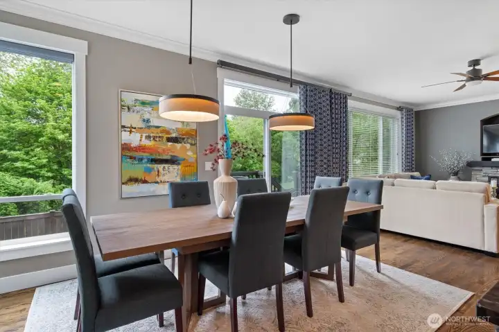 Large dining area, lovely accents everywhere!