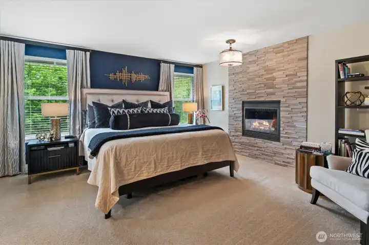 Huge primary with gas fireplace.