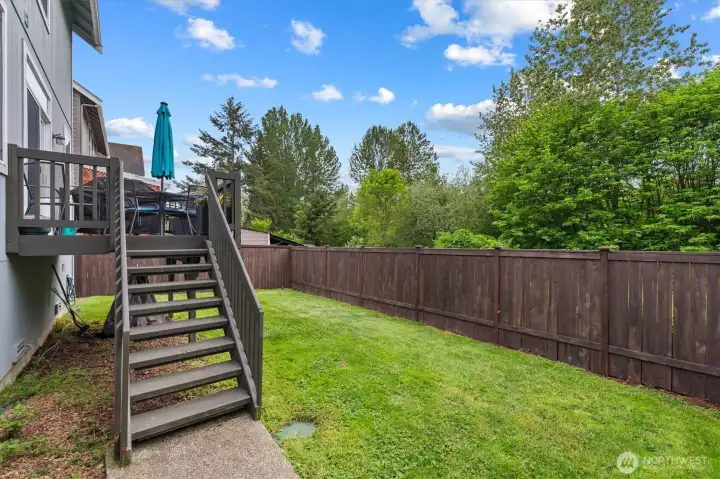 Fully fenced back yard.