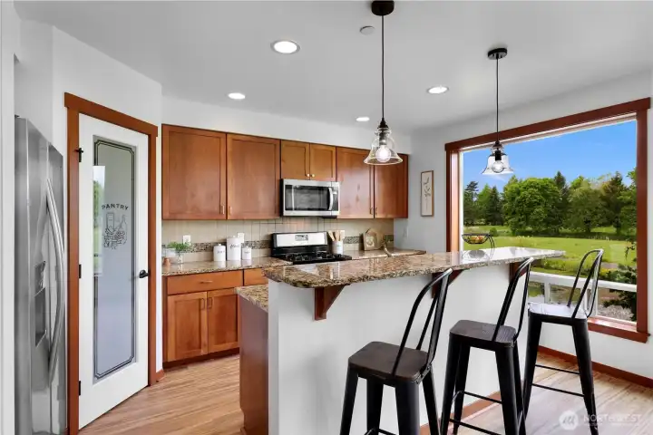 Granite counters, great work space and cabinets. Granite counters, great work space and cabinets.