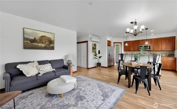 Living room towards kitchen. Living room towards kitchen.