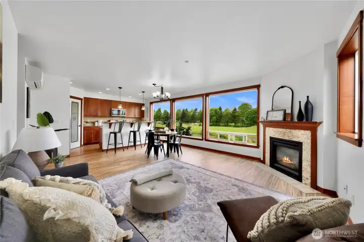 Living room towards kitchen. Living room towards kitchen.