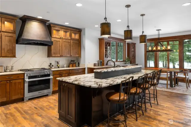 Kitchen with large island with seating