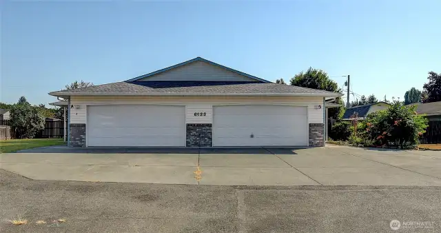 Duplex located to the end of cul-de-sac and can park in front of the garages  4 cars on each side