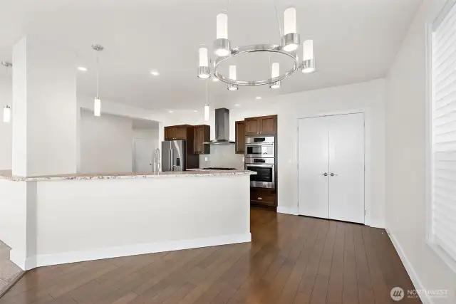 A very open concept dining/kitchen/living room area.  All while enjoying the gorgeous views from every window.