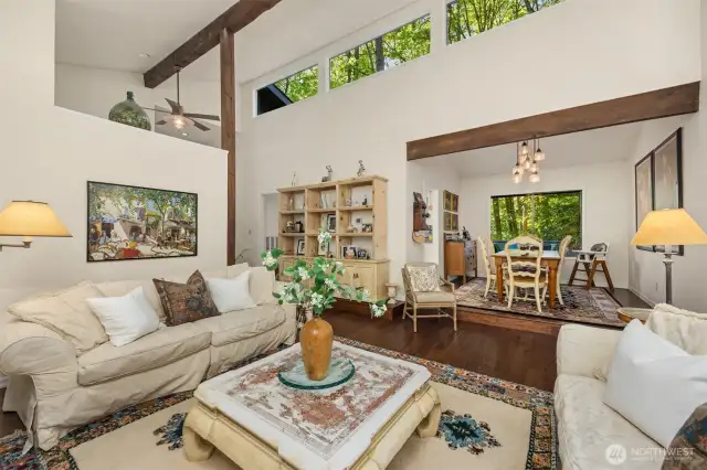 Windows abound in this home, with beautiful views of surrounding greenery