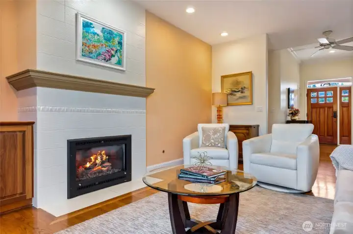 So cozy to warm up by the gas fireplace on those chilly PNW days