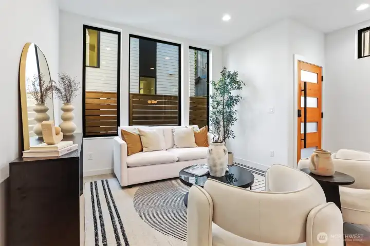 Cozy Living Room with Oversized Windows, Privacy Fence