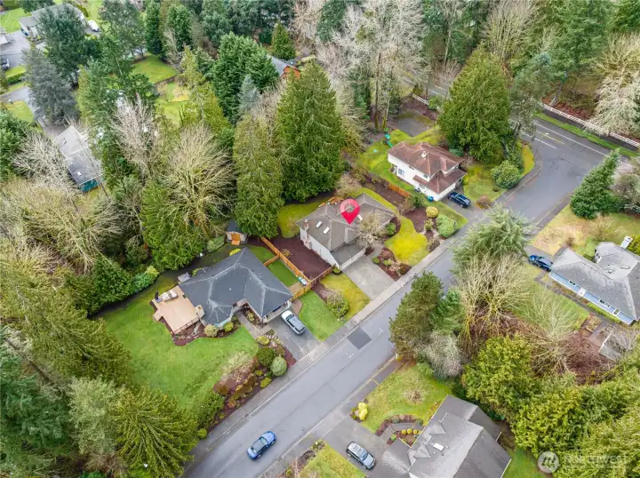 Aerial view of the home...notice the natural space between this home and the home behind it.