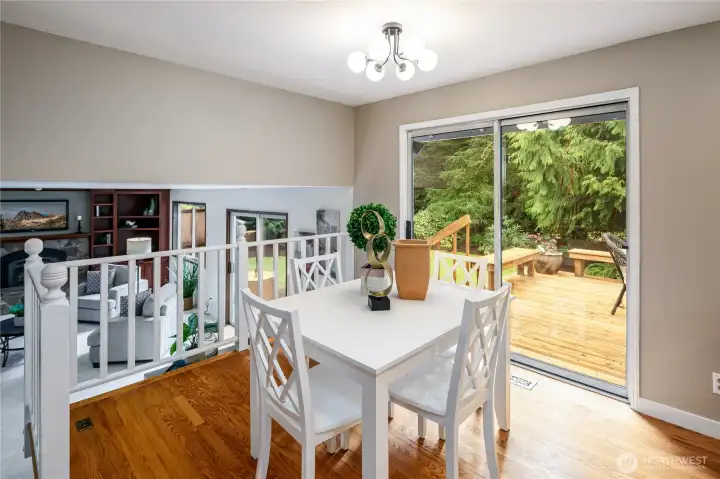 Kitchen eating space with slider to the spacious deck