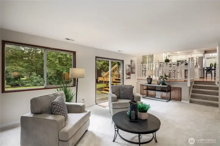 Family room view towards the kitchen