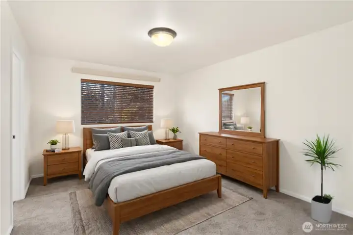 Primary bedroom, staged.