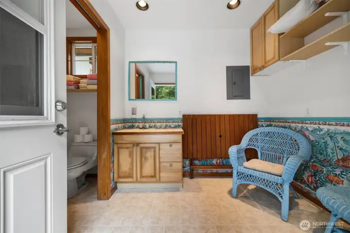 The pool house has a 3/4 bath and a large changing area.