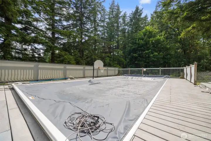 The pool has a cover that secures the pool and "an elephant can stand on it and it wont break"!