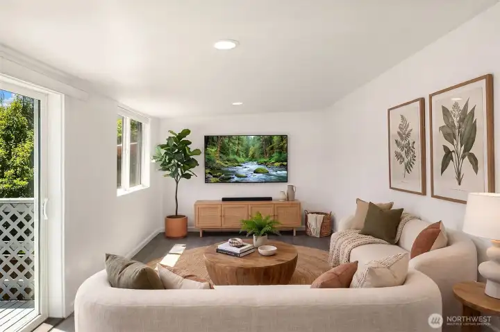 Family Room off Kitchen  Virtually Stage. Slider door to deck