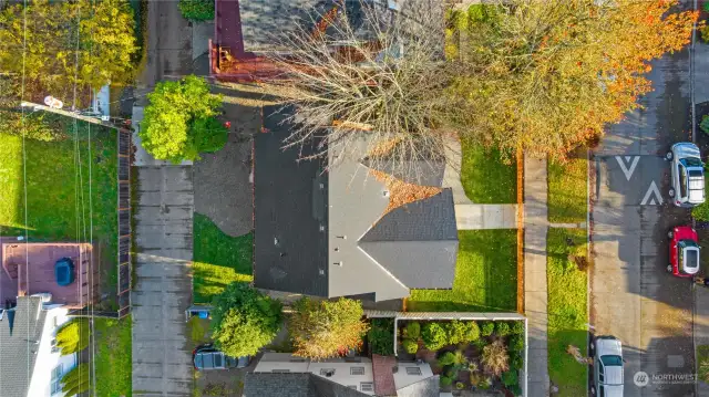 Here is view from the sky of your next home in front and back.  There is good sized alley in back of home to acces