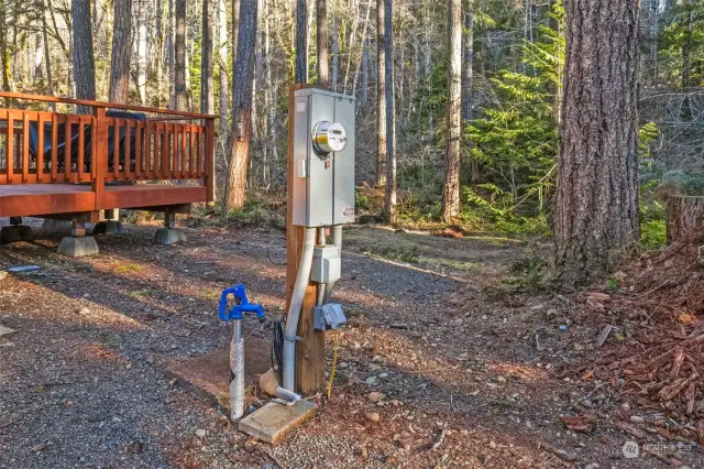 30 amp service. Hook up  your RV and stay a while!