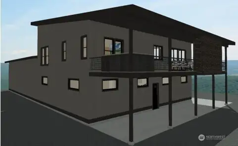 Artistic rendering of architectural plans, side elevation.