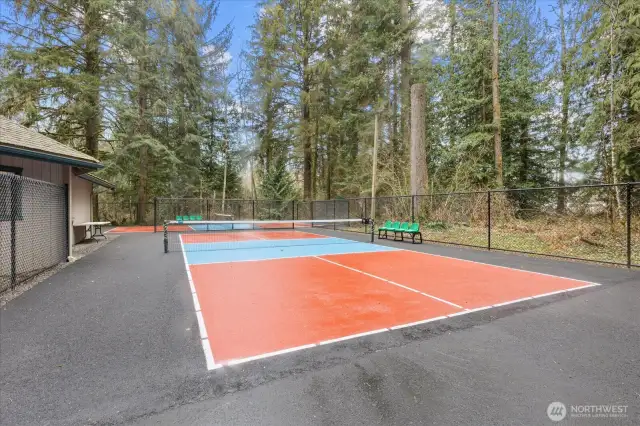 Sports courts have been freshly refinished.