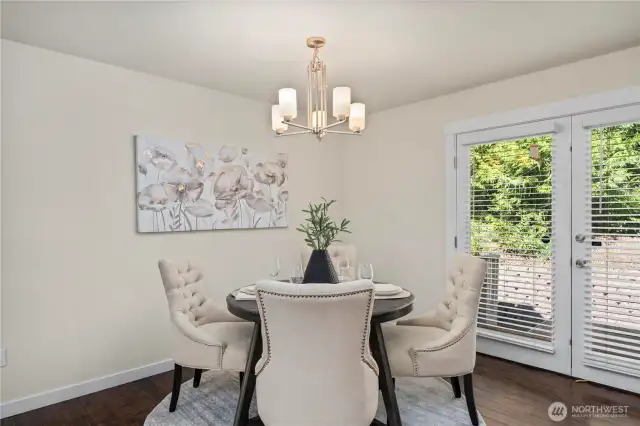 Dining Area and French Doors to Private Back Deck