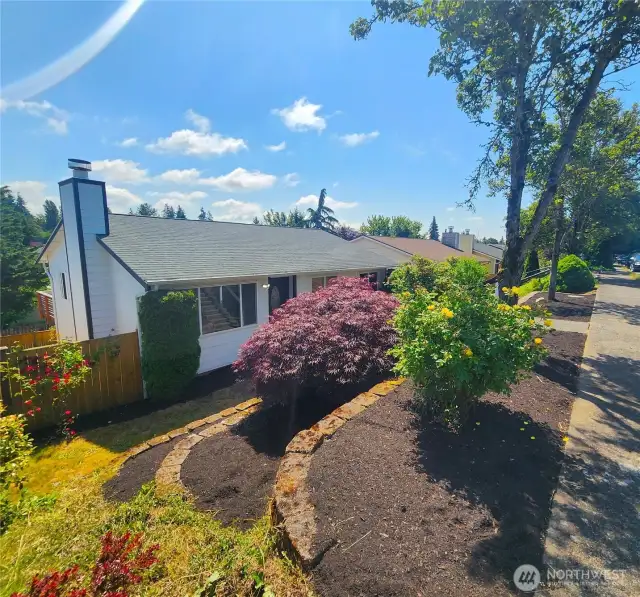 Tiered and landscaped front yard