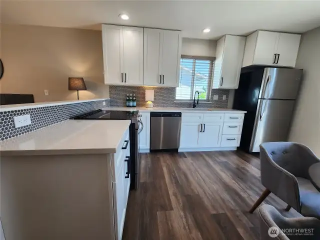 Stainless appliances and slider out to deck