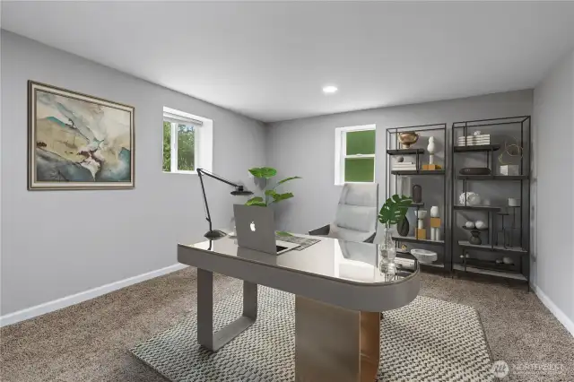 Lower floor office  This room is virtually staged
