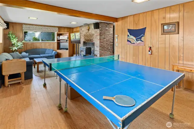 The rec room in the basement offers a great spot to relax by the fire while still offering plenty of room for extracurricular activities.