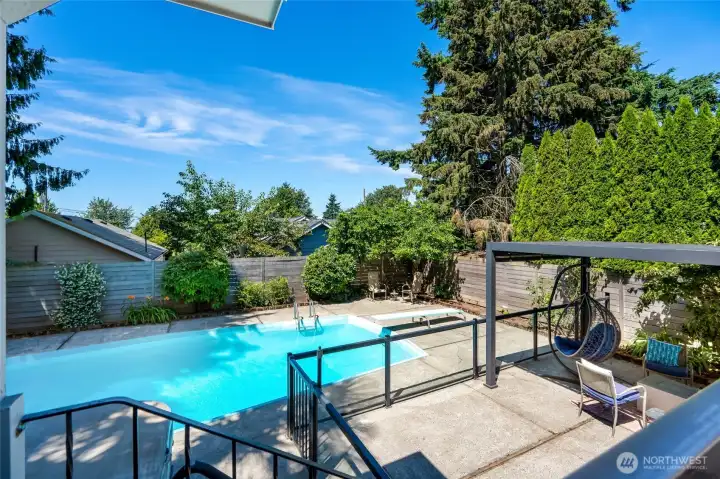 Fully fenced pool area for safety and piece of mind.