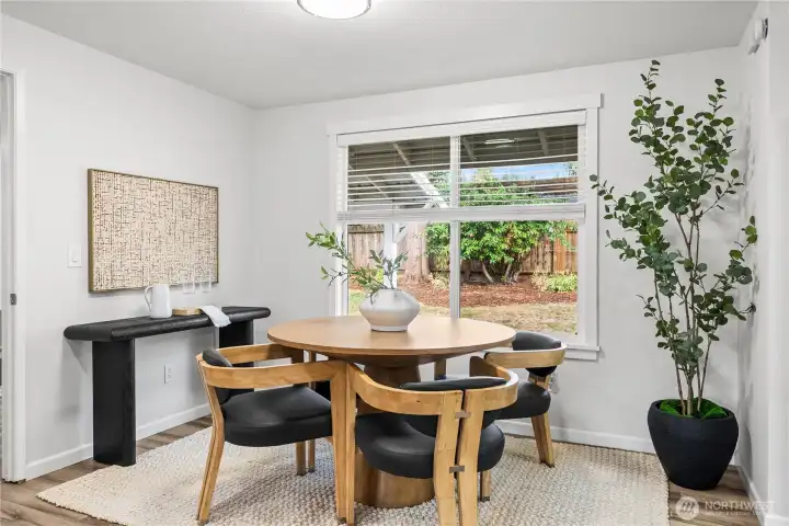 Dining with views of the back yard