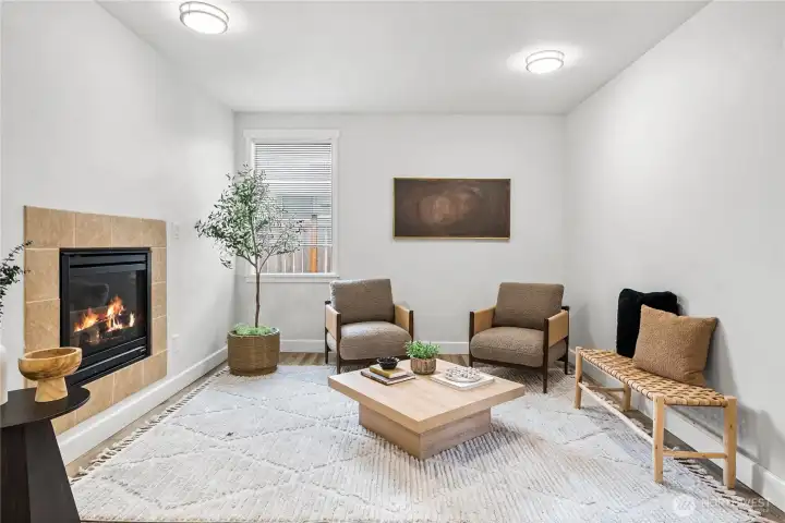 Family room with a cozy gas fireplace