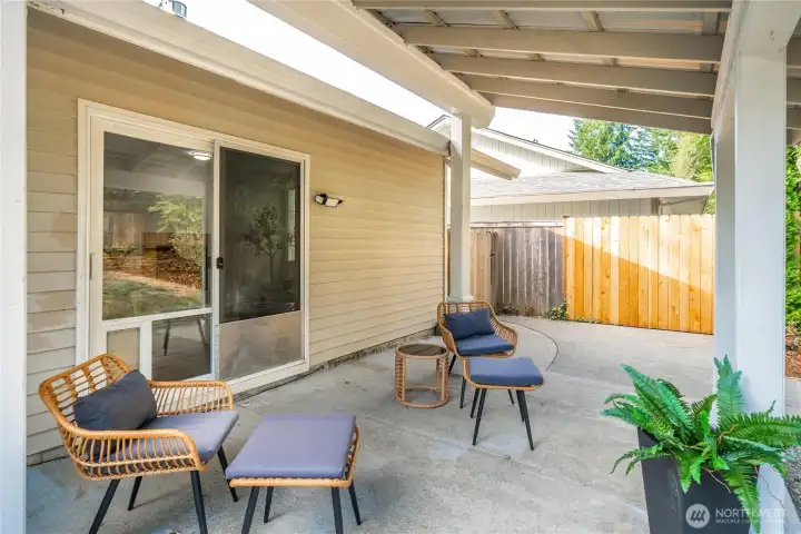 The family room leads to the large, covered patio.