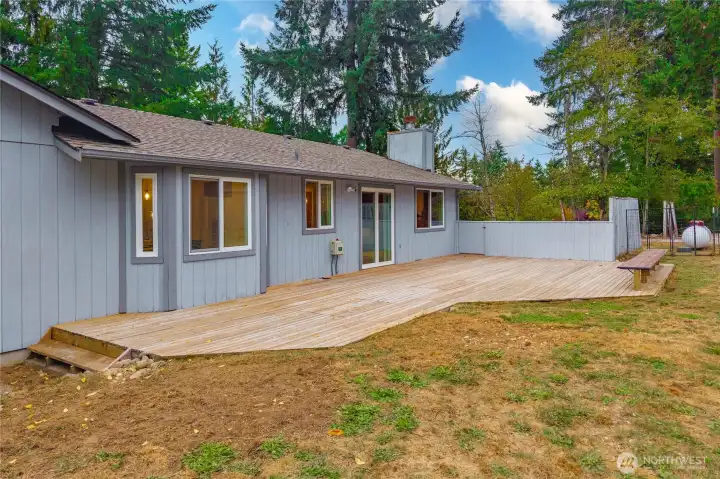 Large deck is perfect for soaking the fall weather.