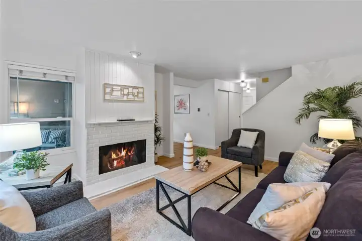 Wood burning fireplace.