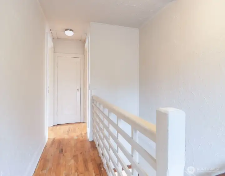 Upstairs hallway with storage
