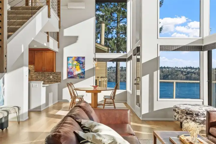 Looking from the fireplace toward the dining room and kitchen.