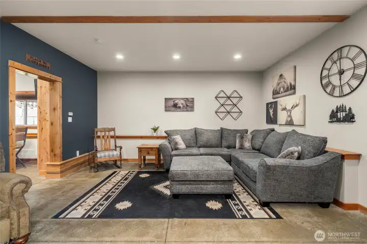 Durable radiant heated concrete floors on the main level.