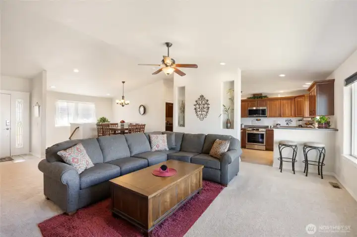 View from living room to kitchen & dining room