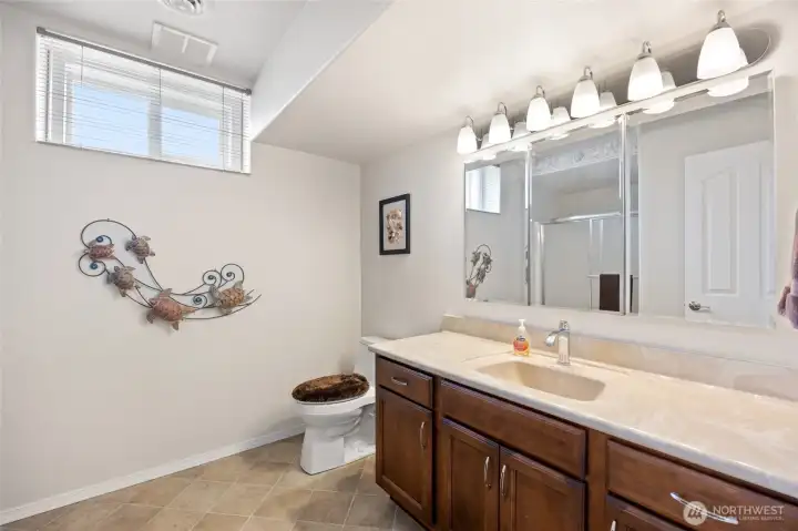 3/4 bath on the lower level just off the Game Room