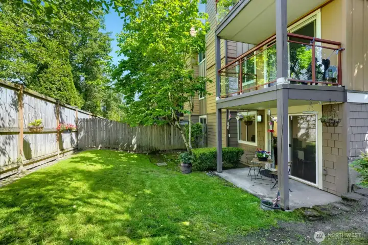 Enjoy your private, fenced backyard with patio. A rare find! Lawn service included in the HOA dues.