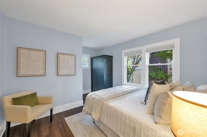 Spacious main floor bedroom/office- armoire stays - easy to finish armoire space into closet if needed.