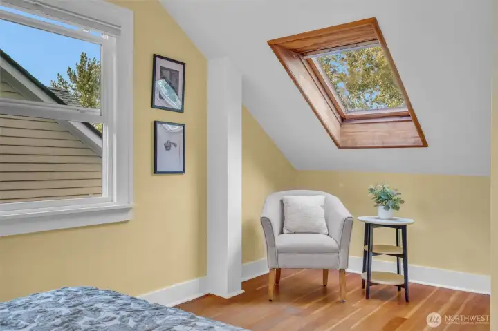 Updated double pane windows in both bedrooms.  Solid wood floors flow through-out the upper level
