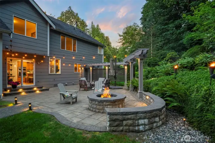 Enjoy PNW Evenings Around the Custom Firepit on the Paver Patio