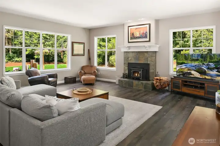 Cozy wood burning stove, easily have 25 for Seahawks games. Cozy wood burning stove, easily have 25 for Seahawks games.