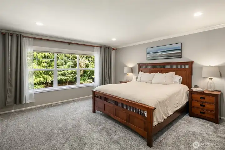 Primary suite --- for size reference this bed is a California King. Primary suite --- for size reference this bed is a California King.