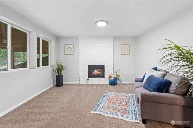 Lower Level Family Room w/2nd Propane Gas Fireplace, New Carpet, White Millwork and Doors