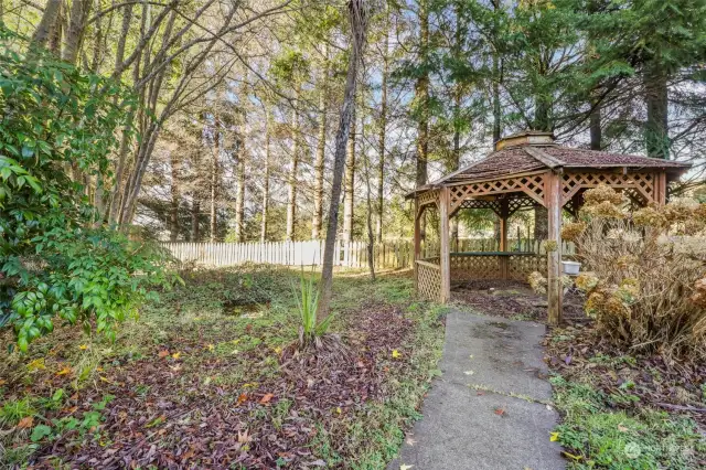 Old gazebo in backyard, showing possibilities with yard size. Lots of privacy!