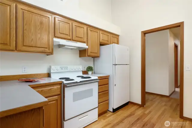 Kitchen is conveniently located near entry.