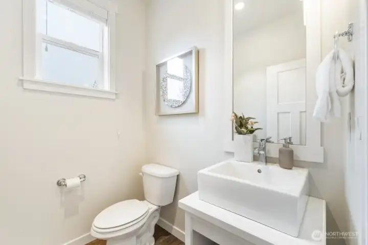 Convenient powder room on main level