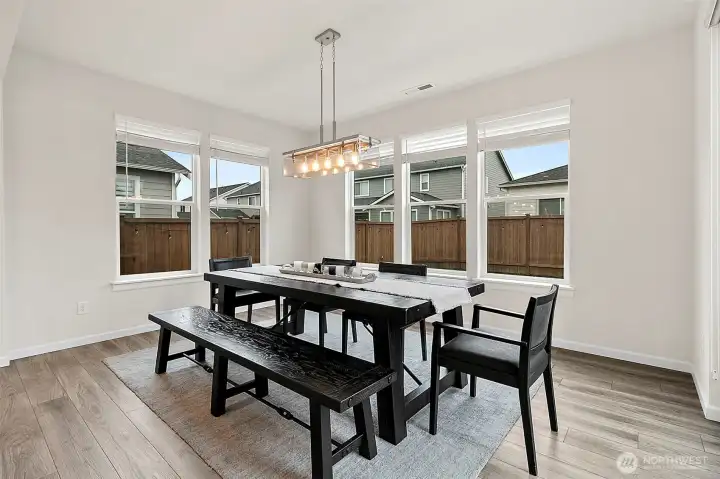 Well lit dining space.